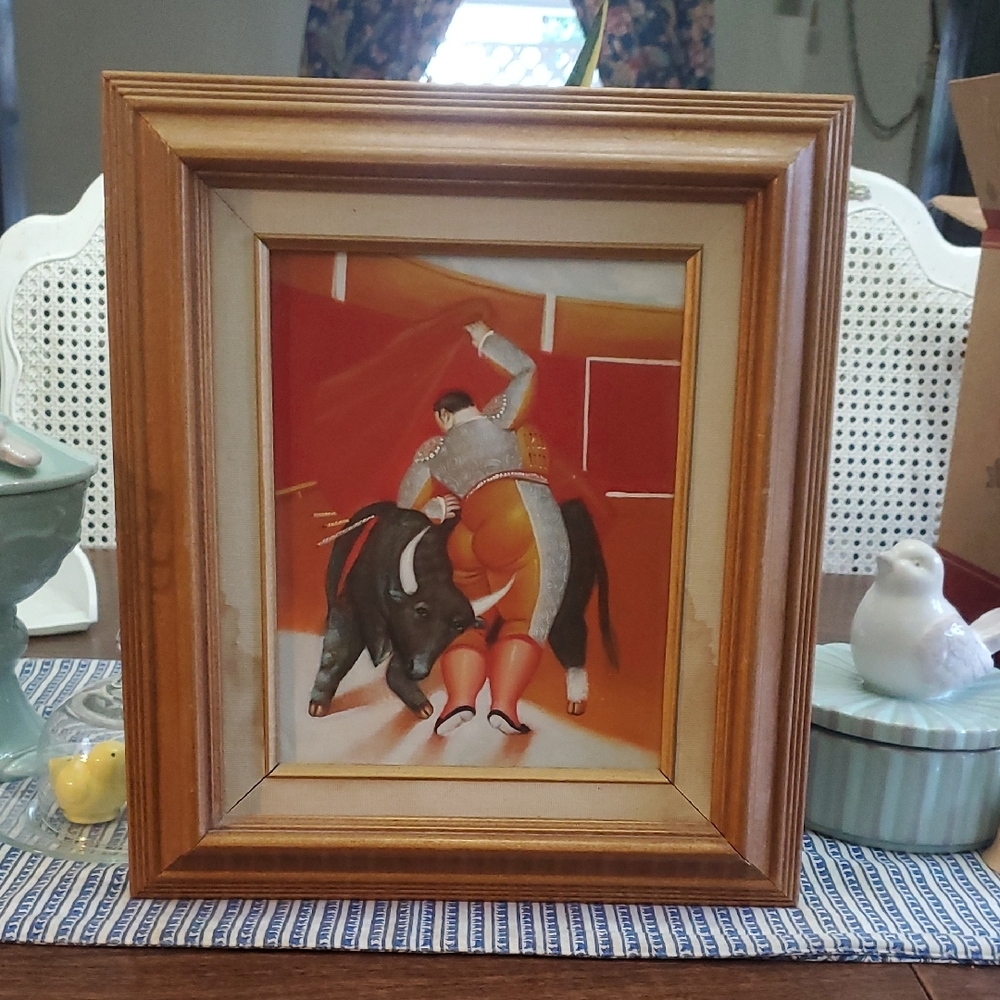 Framed Bullfighter Art Print in Brown Frame
